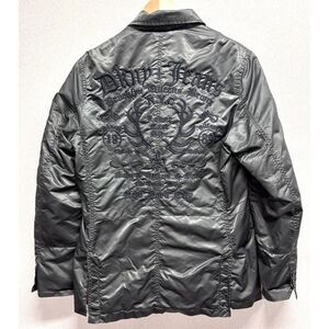 DKNY Jeans Men's M Gray Nylon Utility Blazer Jacket Embroidered Y2K Streetwear